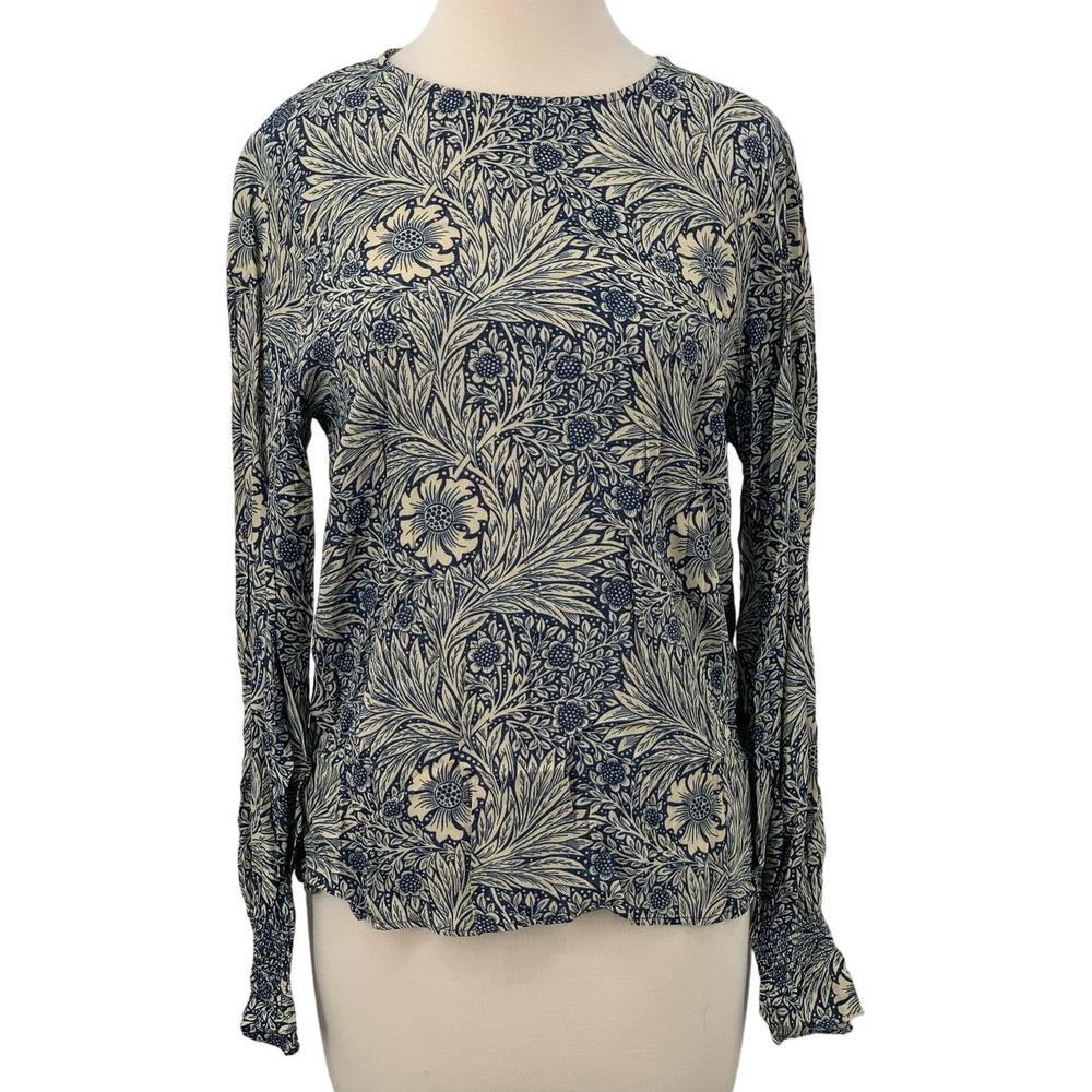 Morris‎ & Co x H&M Long Sleeve Pullover Top Navy/Cream Floral Size 4 NWT